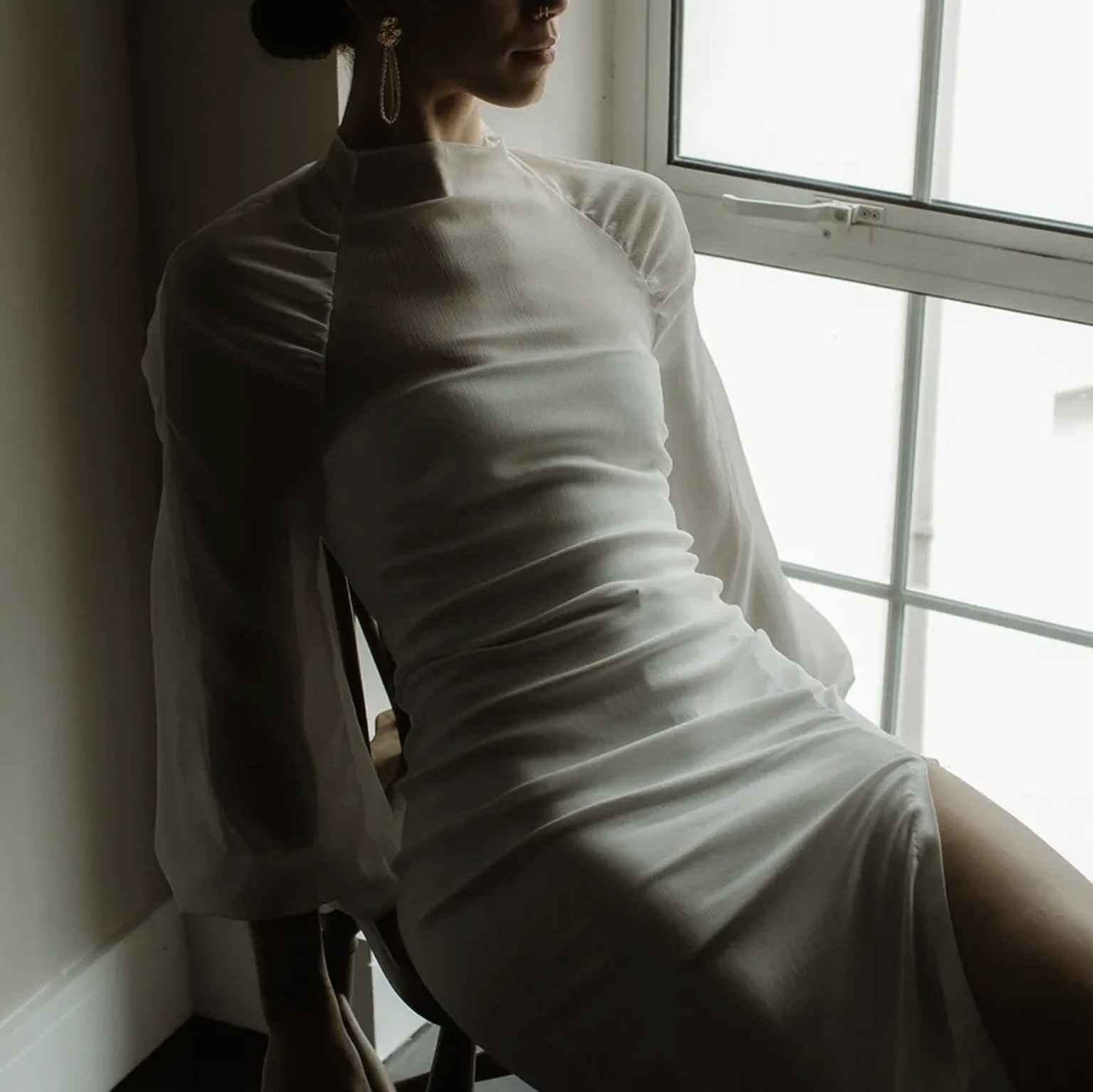 Studio Nora crinkle chiffon bridal piece with soft fluid movement