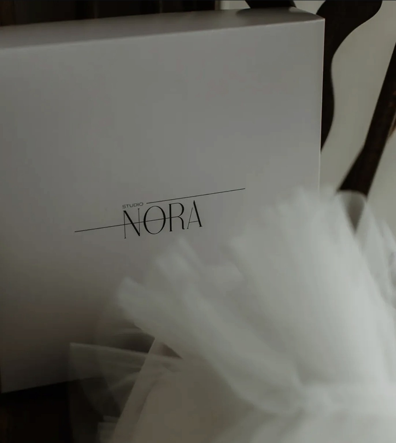 Studio Nora branded packaging box for bridal accessories